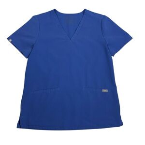 Figs Scrub Top Women’s Medium Blue Stretch Short Sleeve Casma Three Pocket M4